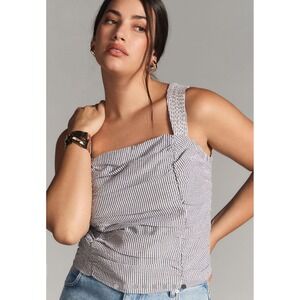 Anthropologie‎ Pilcro Cropped Ruched Tank Size Medium Seersucker Smocking